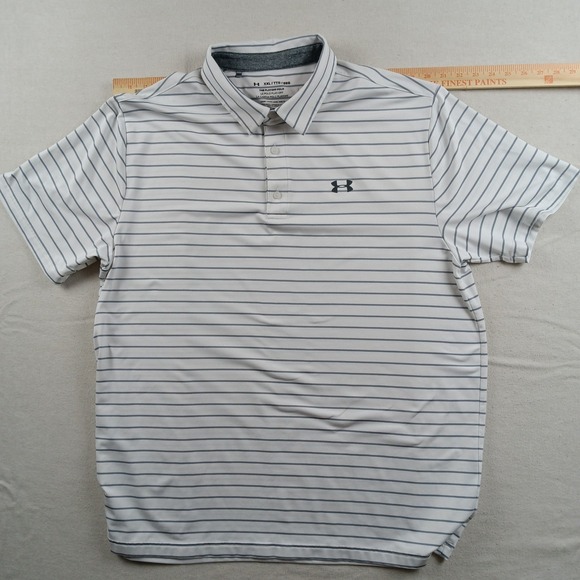 Under Armour Mens Playoff Polo Shirt XXL White Grey Striped Loose Fit - Picture 8 of 11